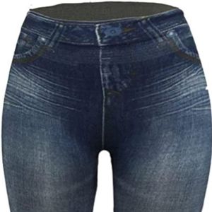 Women's Denim Print Fake Jeans Seamless Fleece Lined Leggings, Full Length